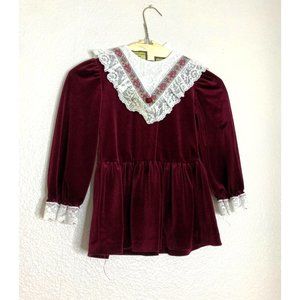 Pretty As A Picture Girls Size 6 Velvet Smocked Dress Lace Tapestry Vintage Wine